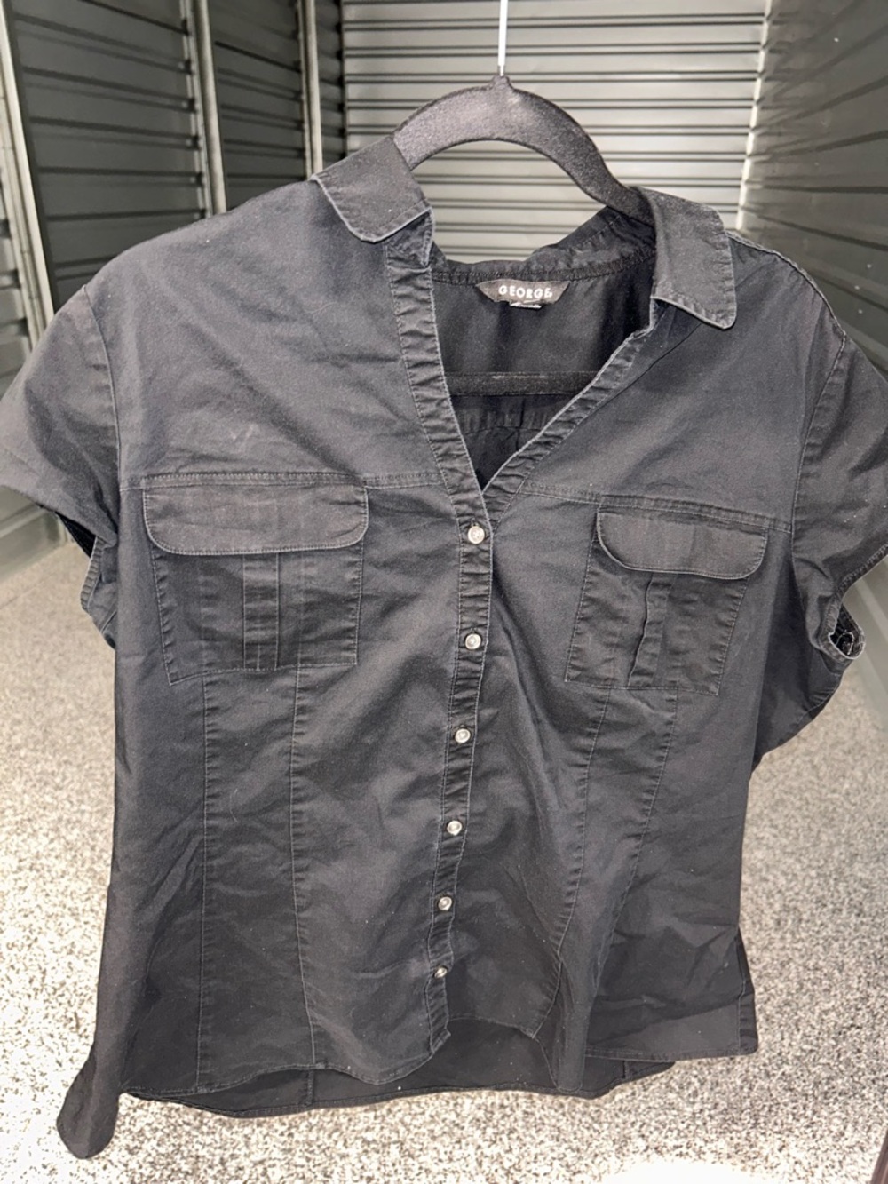 George Black Short Sleeve Button-Down Shirt with Front Pockets